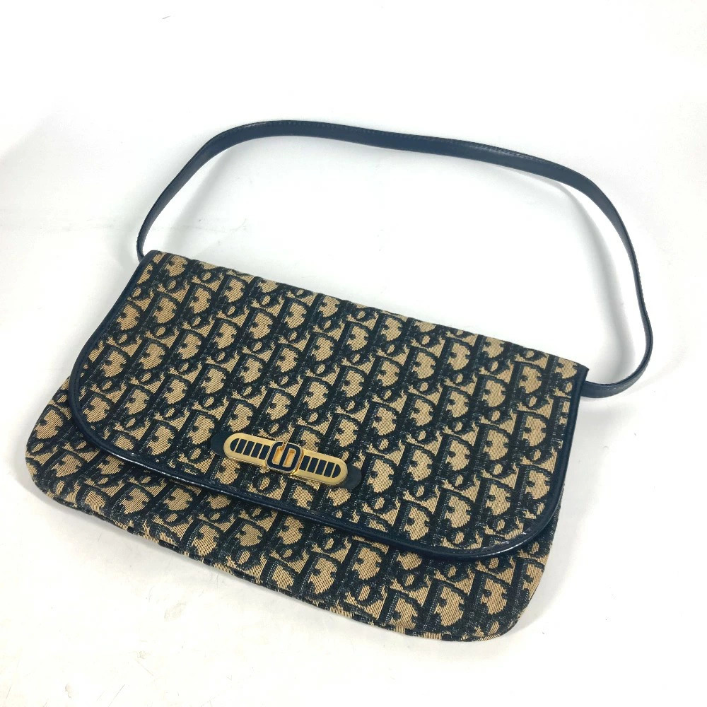 Dior Trotter CD Logo Accessory Clutch Shoulder Bag Canvas Leather Navy Blue - Picture 9 of 14